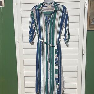 Gilli Blue and Green Striped Long Sleeve Dress